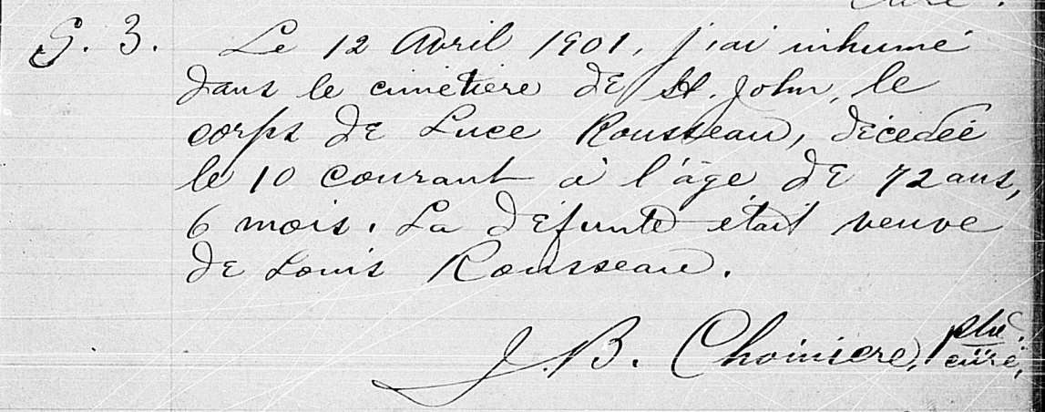 St John The Baptist Death Record for Luce Huard Rousseau Brooks